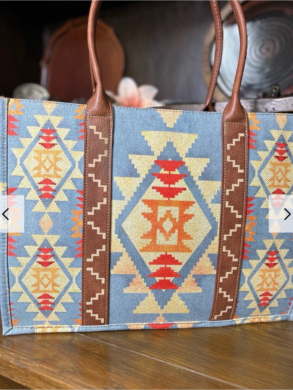Southwestern Pattern Tote Bag in Blue and Brown